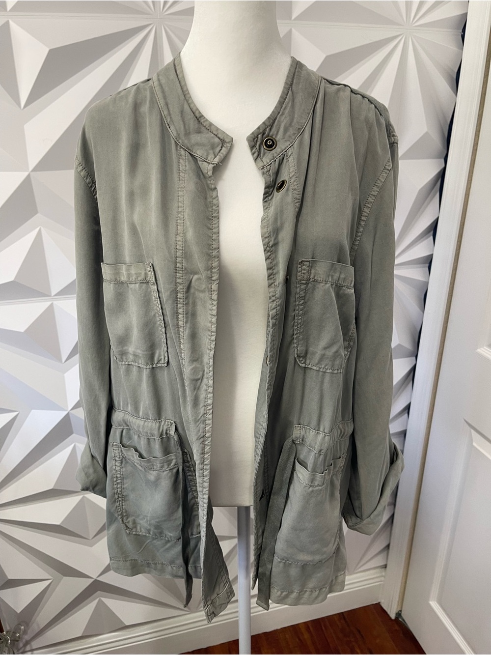 Sanctuary Sage Green Collarless Utility Jacket